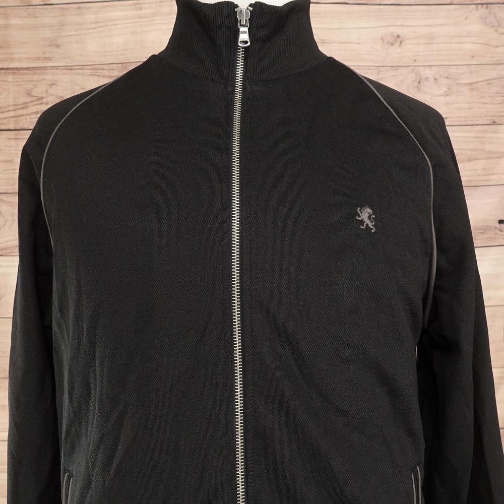Express Track Jacket Mens XL Black Good Full Zip Lion Logo Mock Neck Piping